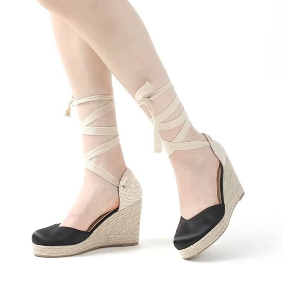 Samilor Wedge Sandals for Women Closed Toe Lace Up Espadrille